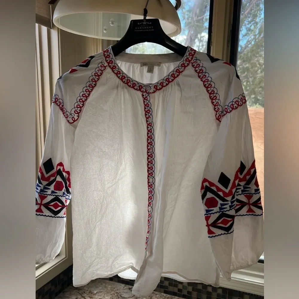 Embroidered Boho long sleeve peasant top - Picture 6 of 8
